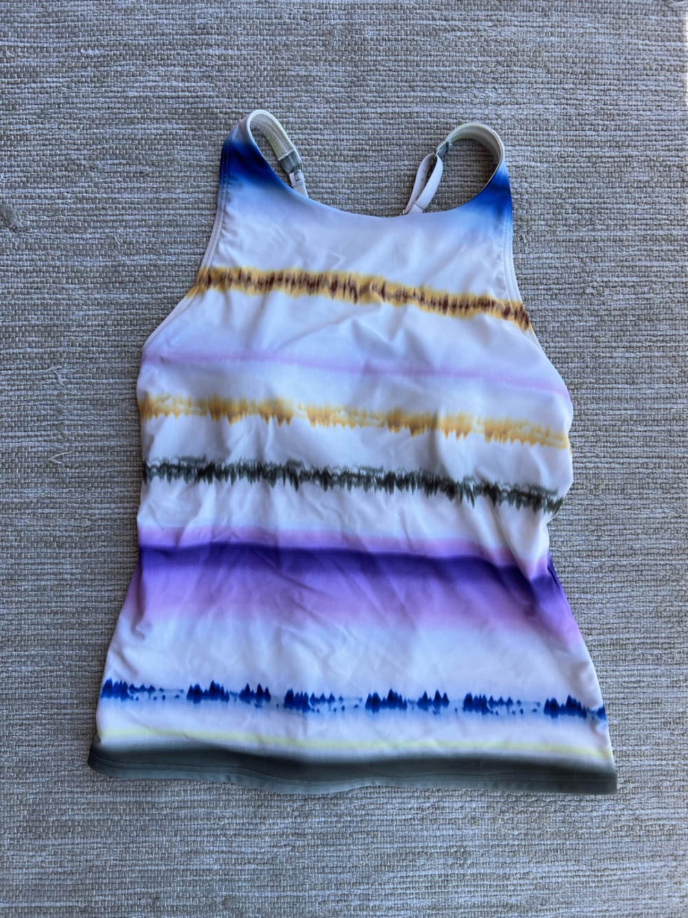 LANDS' END Tankini Tie-Dye Stripe High-Neck Tank Top - Purple/Blue/Yellow sz 12L